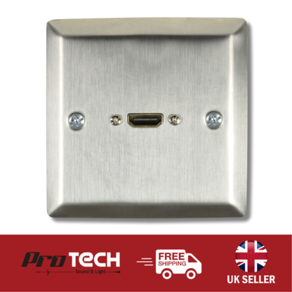 HDMI Wallplate Socket with Female Tail Brushed Steel Finish