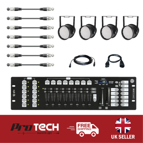 4X LED Par 64 Complete Stage Lighting Kit