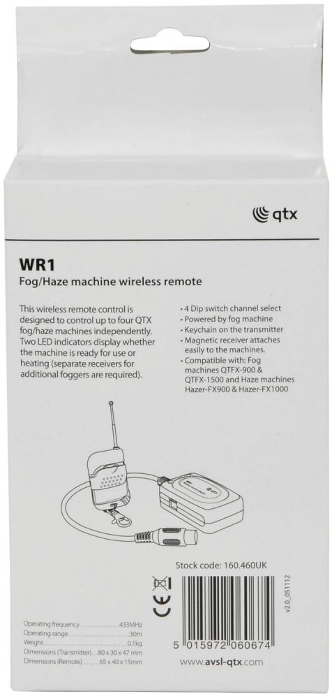 QTX WR 1 Wireless Remote to DMX Control For Smoke Haze and Fog Machines Lights