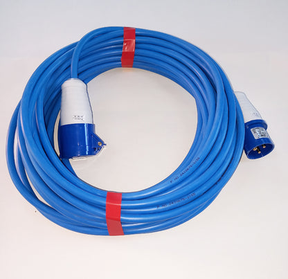16A 240V Single Phase Extension Cable 20M Blue Arctic 4mm IP44 rated