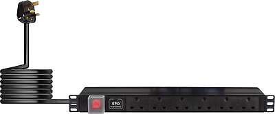 19 Inch Rackmount PDU 6 Way 13A UK Plug Horizontal Socket Surge Protec