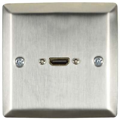 HDMI Wallplate Socket with Female Tail Brushed Steel Finish