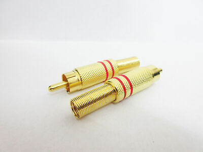 Gold RCA Phono Plug Black and Red Cable Protector Solder Terminals