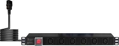 19 Inch Rackmount PDU 6 way IEC (C13) to IEC Plug (C14) Surge Protecte