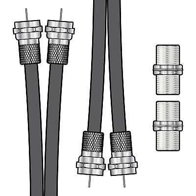 Twin Satellite Moulded F Type Plug to Socket RG6 Extension Cable 1m