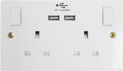 UK Double Socket USB 13A Electric Wall Plug with 2 USB Outlets 2.1A &