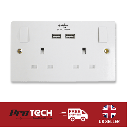 UK Double Socket USB 13A Electric Wall Plug with 2 USB Outlets 2.1A &