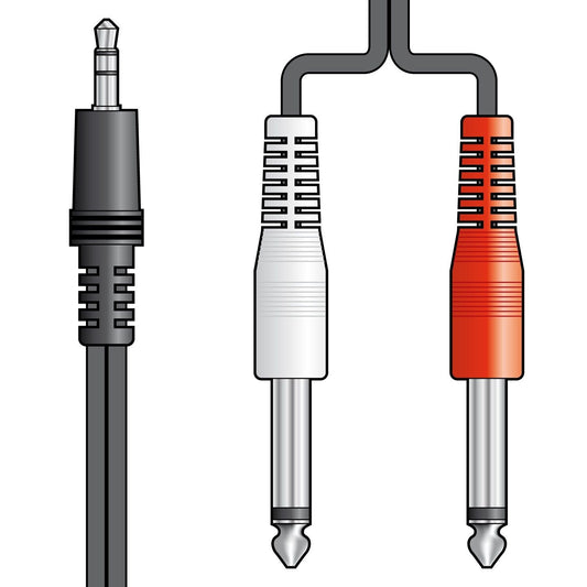 3.5mm Stereo Plug to 2 x 6.3mm Mono Plugs Lead