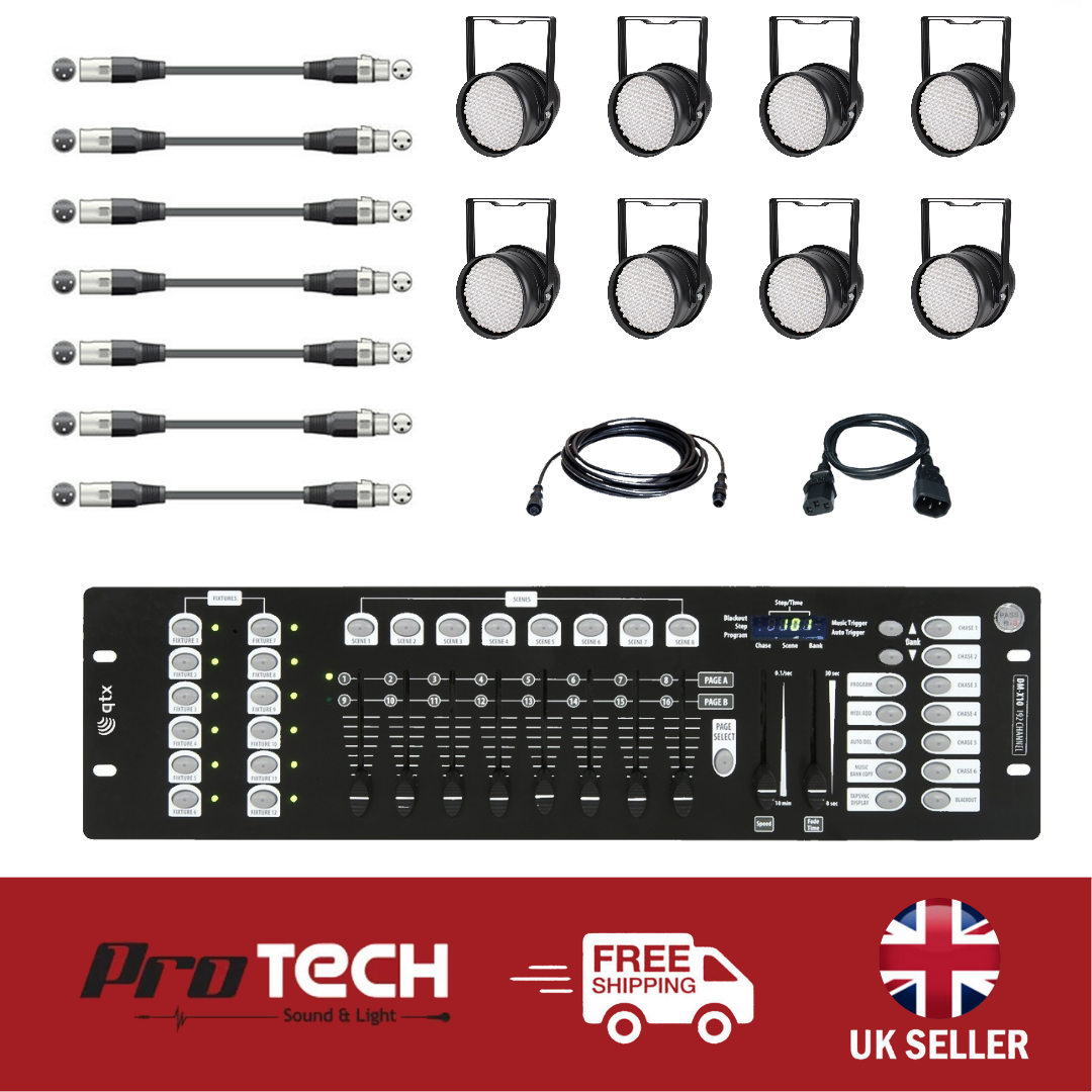 8X LED Par 64 Complete Stage Lighting Kit